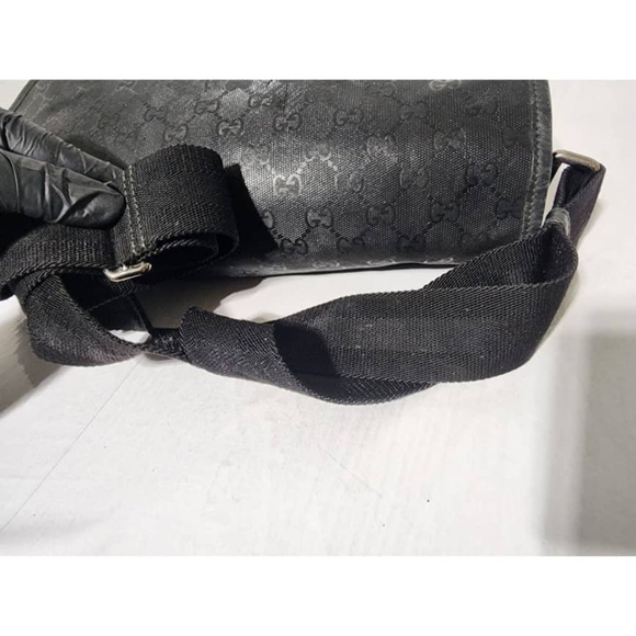 Authentic GUCCI Imprime Monogram Medium Double Buckle Flap Messenger Bag Black - Picture 11 of 16